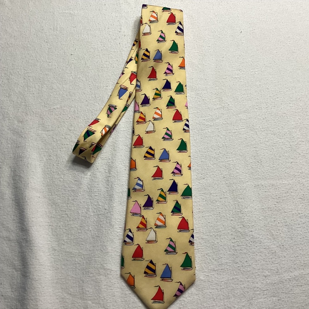 Alynn Neckwear Mens Yellow Silk Sailboat Nautical Sailing Tie Made in USA